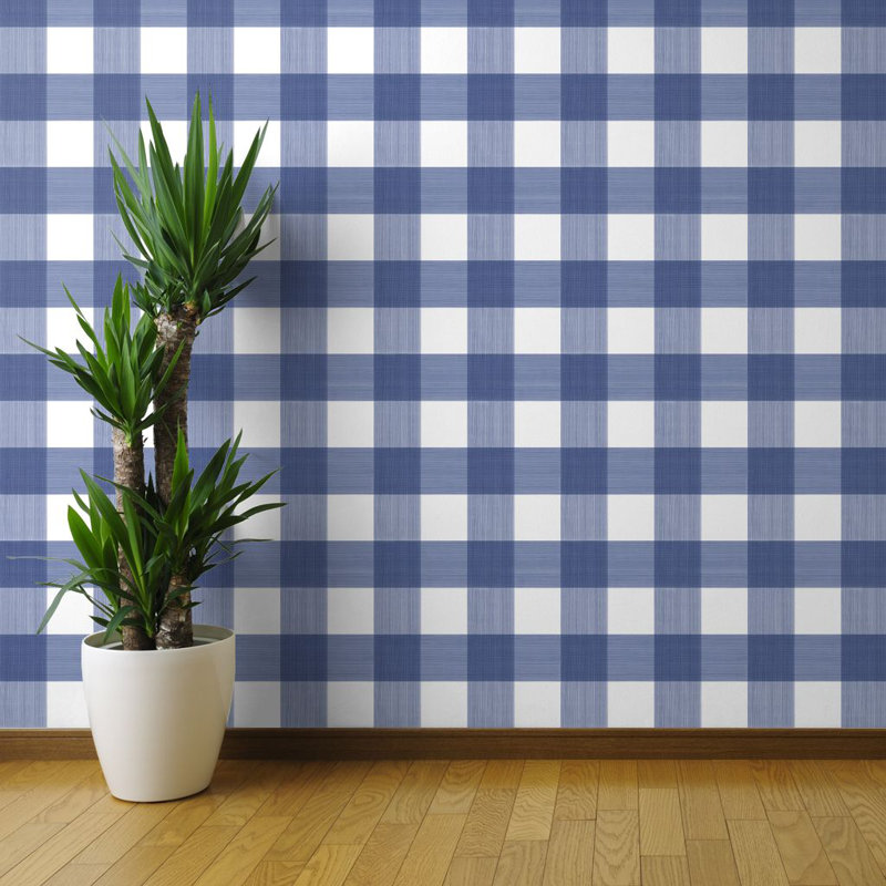 August Grove Whitt Blue Buffalo Plaid Removable Wallpaper | Wayfair